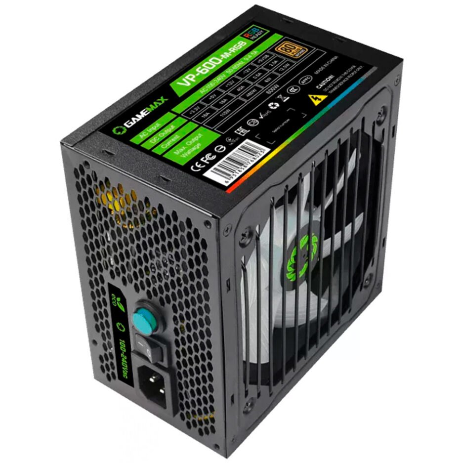 Fuente de Poder Gamemax VP-600-GRB 80 Plus APFC 600W Negro