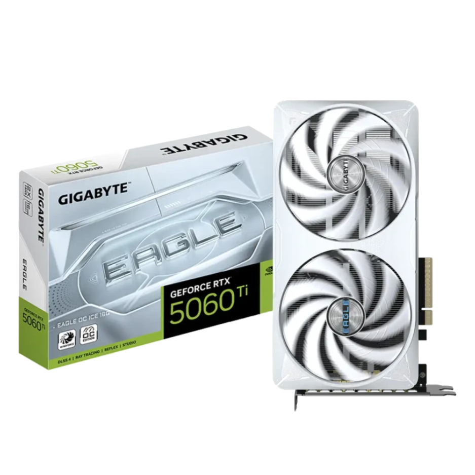 TARJETA DE VIDEO GIGABYTE GEFORCE EAGLE OC ICE RTX-5060TI-GDDR7-8GB-WINDFORCE-2 VENTILADORES-COLOR WHITE