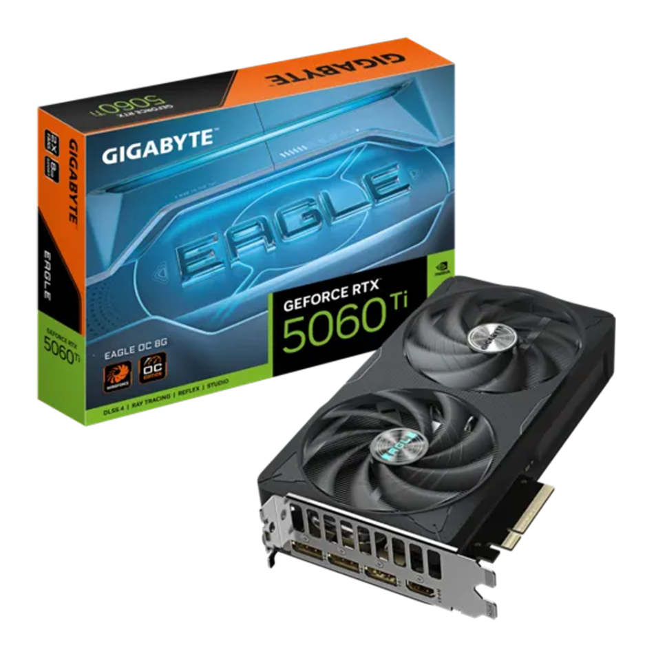 TARJETA DE VIDEO GIGABYTE GEFORCE EAGLE OC RTX-5060TI-GDDR7 8GB-WINDFORCE-2 VENTILADORES-COLOR BLACK