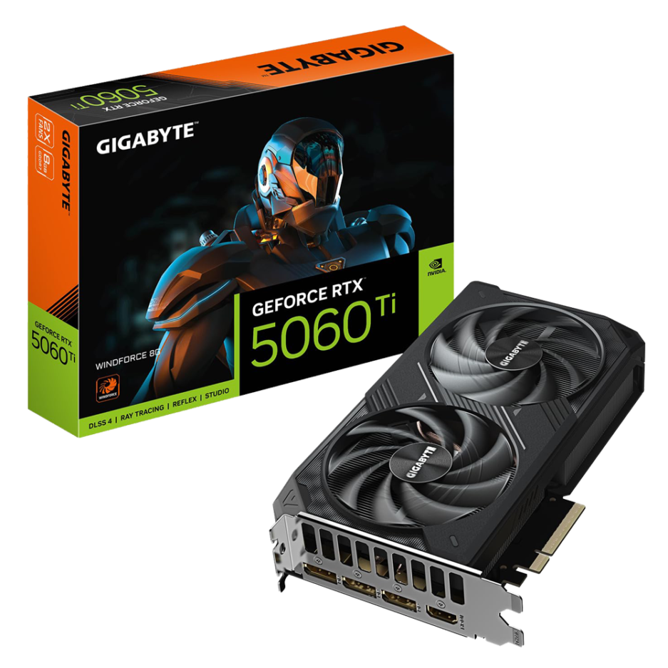 TARJETA DE VIDEO GIGABYTE GEFORCE RTX-5060TI-GDDR7-8GB-WINDFORCE-2 VENTILADORES-COLOR BLACK