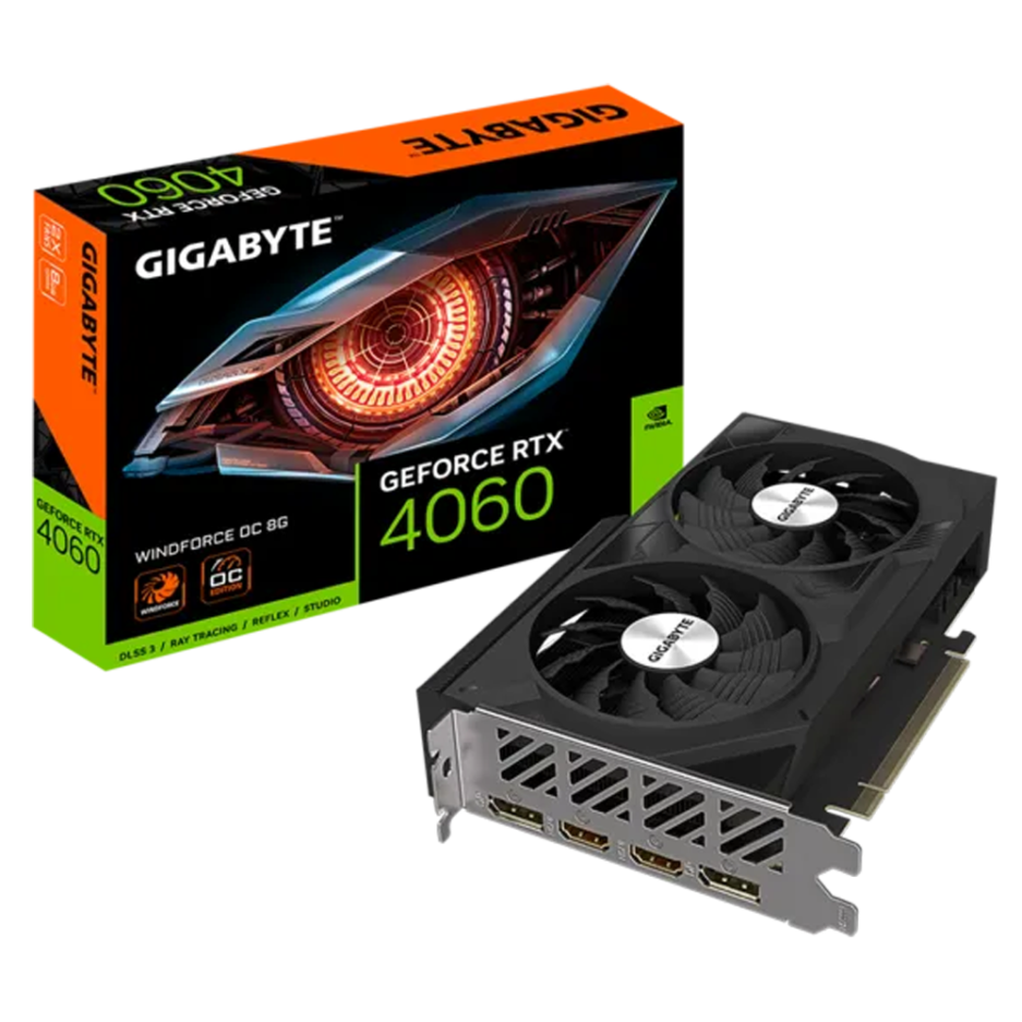 TARJETA DE VIDEO GIGABYTE GEFORCE RTX-4060-WINDFORCE-OC-8GB-GDDR6-2 VENTILADORES-COLOR BLACK