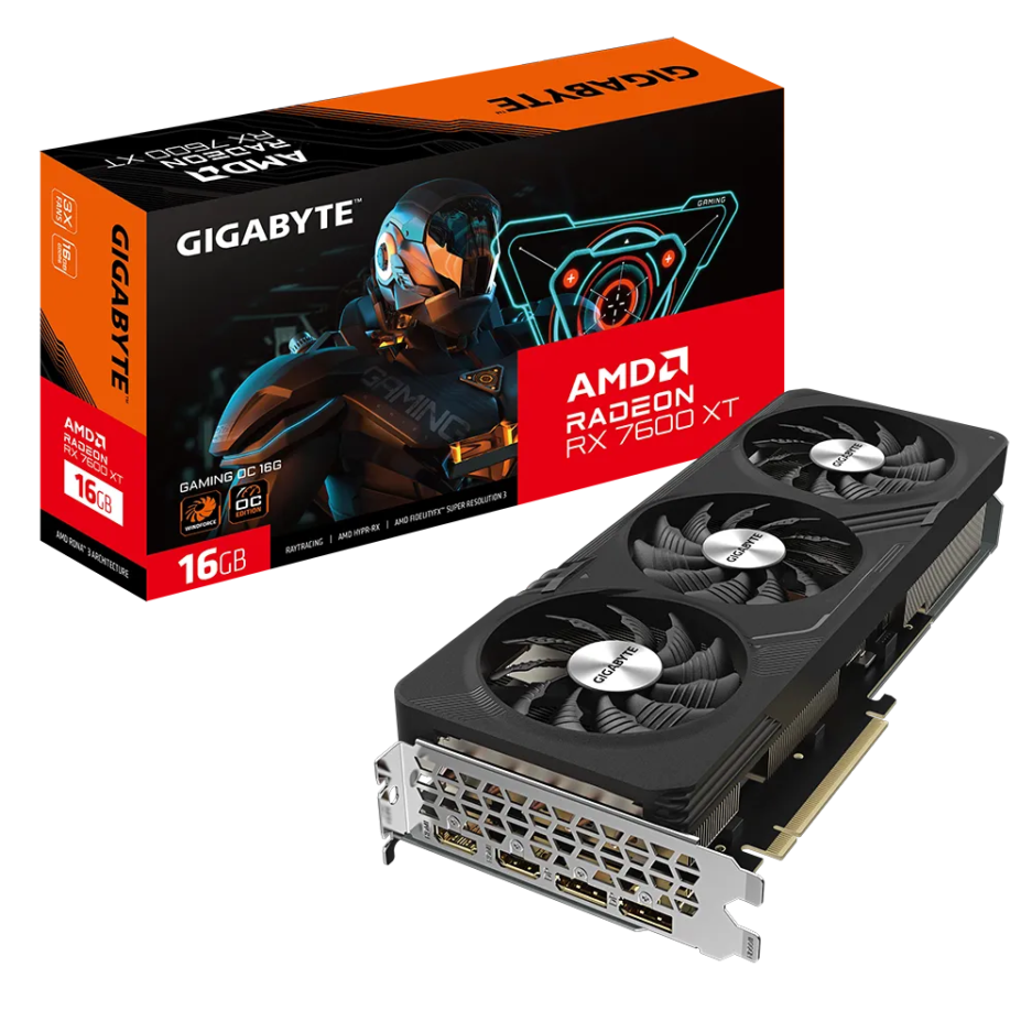 TARJETA DE VIDEO GIGABYTE GAMING OC WINDFORCE AMD RADEON RX 7600XT-16GB-GDDR6-3 VENTILADORES-COLOR BLACK