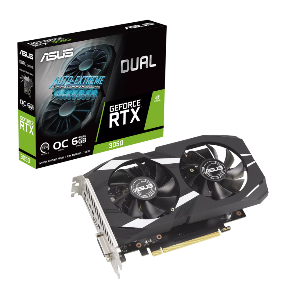 TARJETA DE VIDEO ASUS DUAL GEFORCE RTX-3050-GDDR6-6GB-2 VENTILADORES-COLOR BLACK
