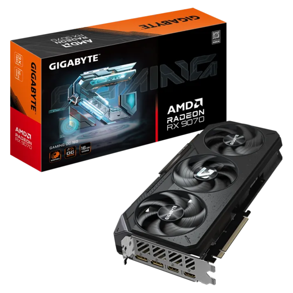 TARJETA DE VIDEO GIGABYTE GAMING OC WINDFORCE AMD RADEON RX 9070-16GB-GDDR6-3 VENTILADORES-COLOR BLACK
