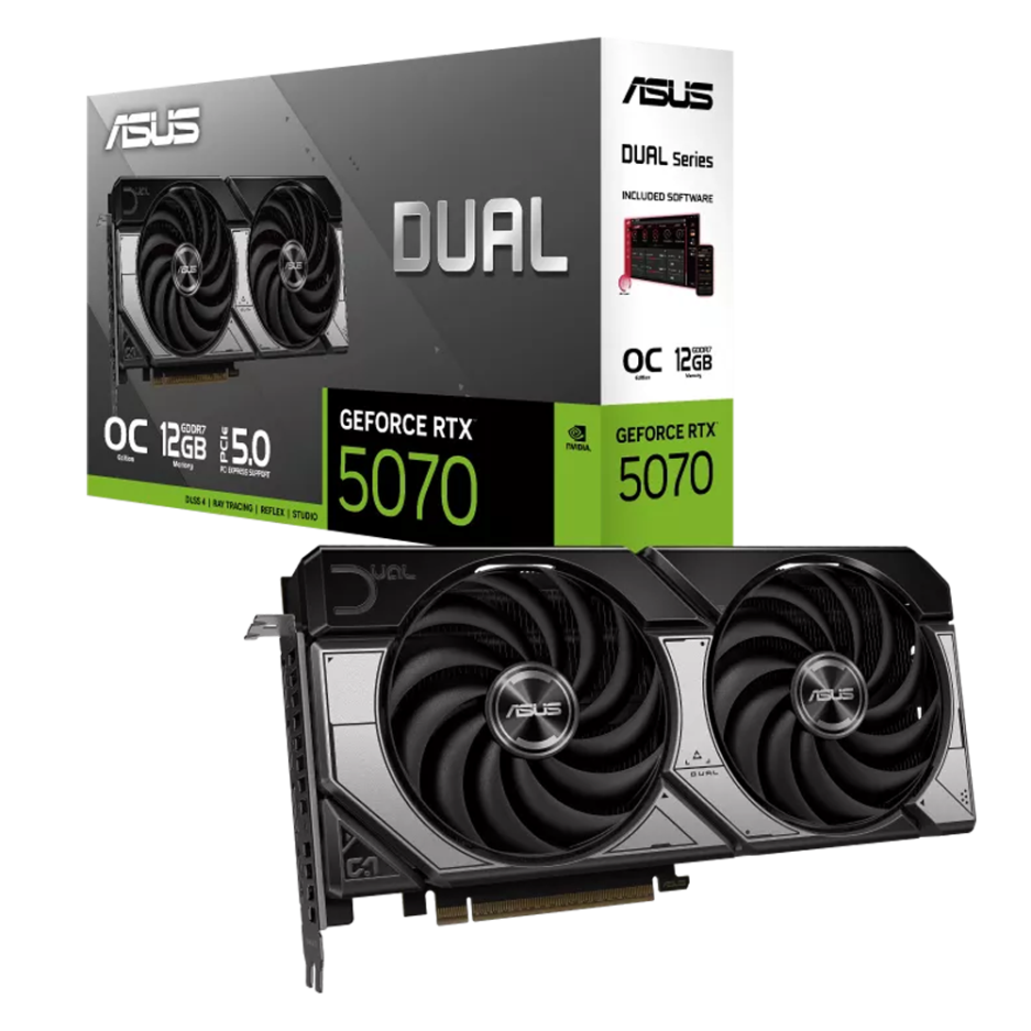 TARJETA DE VIDEO ASUS DUAL GEFORCE RTX-5070-GDDR7-12GB-2 VENTILADORES-COLOR BLACK