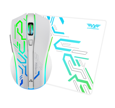Mouse +mouse PAD Armaggeddon Neoglyph Mikoyan Foxbat-iii RGB 10000DPI Recargable 6BOTONES Programables Conexion Wireless Color White