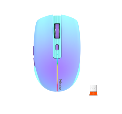 Mouse Meetion Modelo: MT-BTM002 6 Botones 1600DPI RGB Recargable Conexion BT/ Wireless 2.4 Color Menta/purple