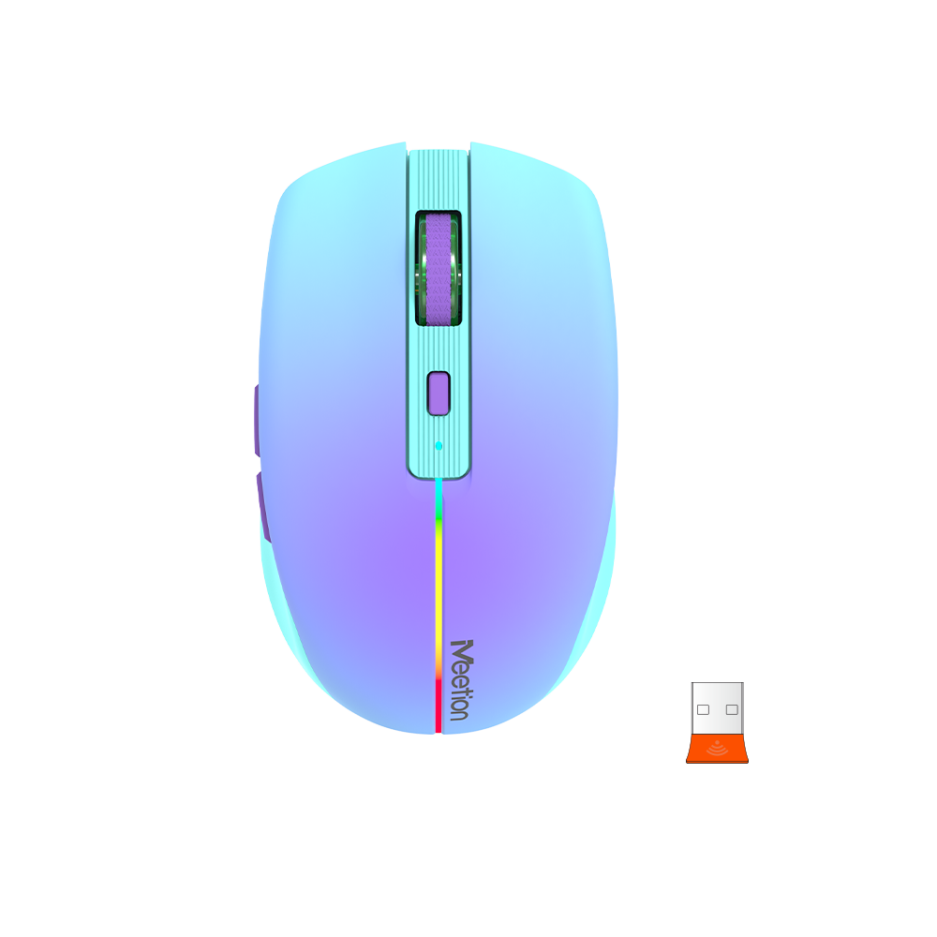 Mouse Meetion Modelo: MT-BTM002 6 Botones 1600DPI RGB Recargable Conexion BT/ Wireless 2.4 Color Menta/purple