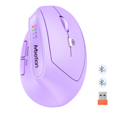 Mouse Ergonomico Meetion BTM008 2400DPI Silencioso Recargable Conexion Bt/wireless Color Purple