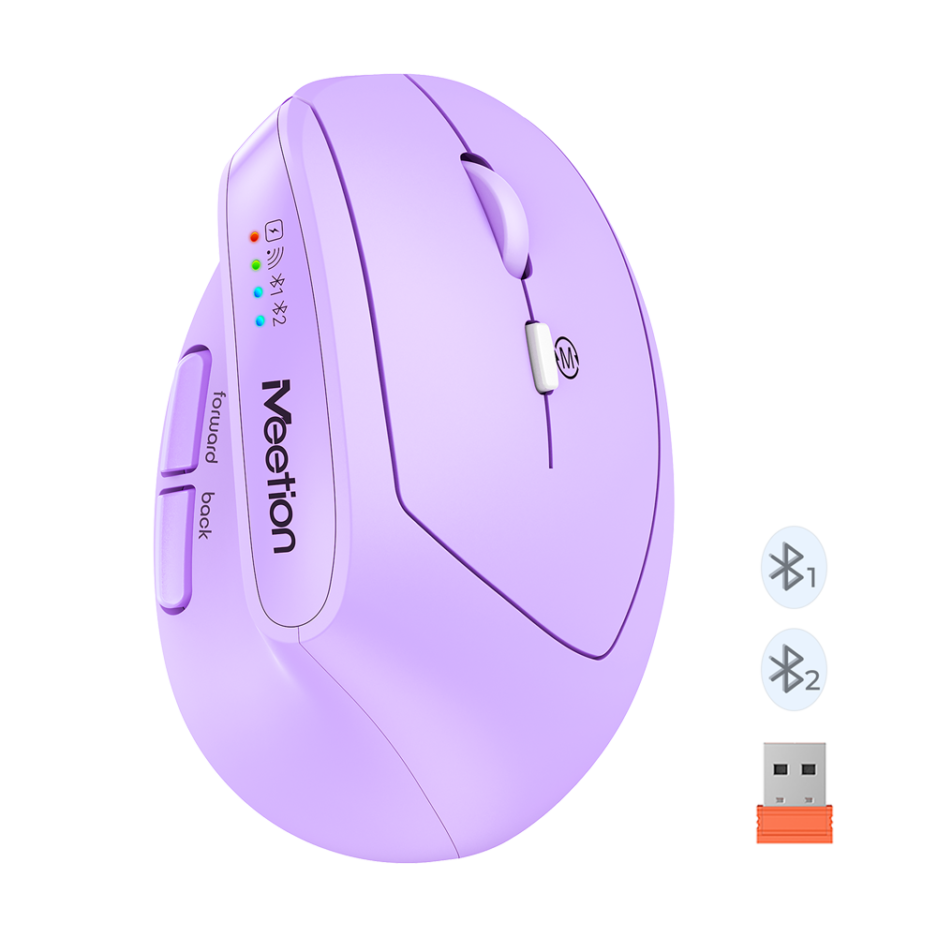 Mouse Ergonomico Meetion BTM008 2400DPI Silencioso Recargable Conexion Bt/wireless Color Purple