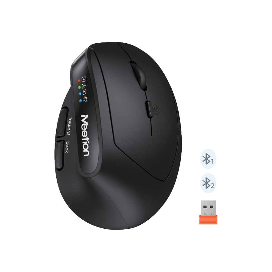 Mouse Ergonomico Meetion BTM008 2400DPI Silencioso Recargable Conexion Bt/wireless Color Black