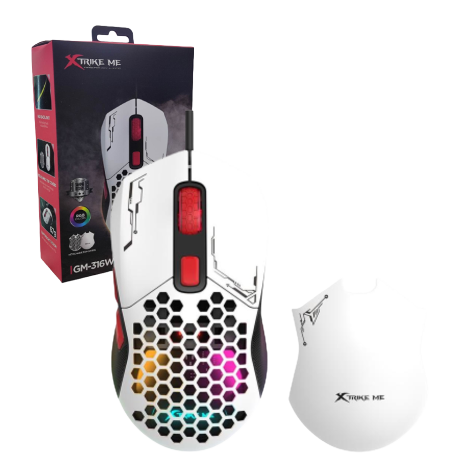 Mouse Xtrike ME GM-316W RGB 7200DPI Tapa Superior Desmontable Conexion USB Color White