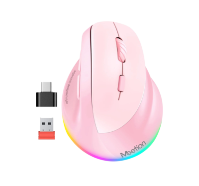 Mouse Ergonomico Meetion BTM010R Conexion Wireless/bt/recargable Incluye Adaptador Tipoc Color Rosa