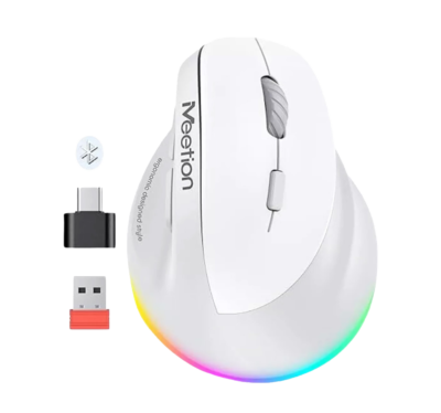 Mouse Ergonomico Meetion BTM010R RGB 2400DPI Conexion Bt/wireless Color White/gray