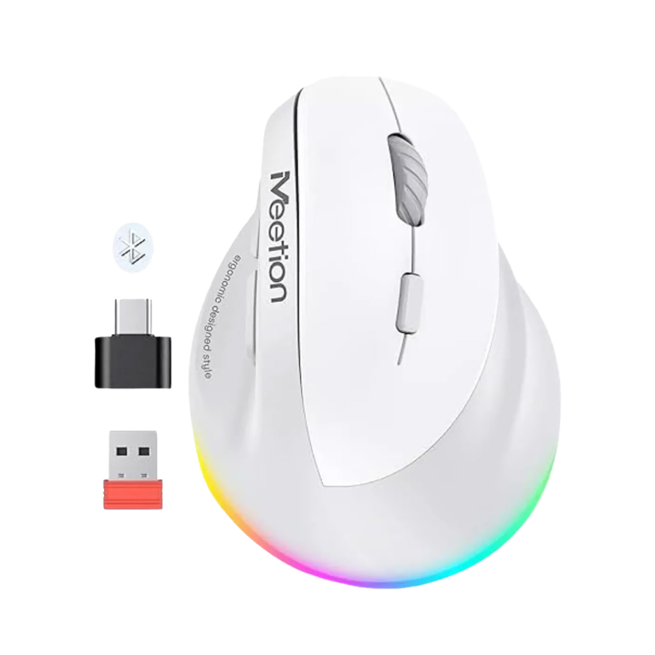 Mouse Ergonomico Meetion BTM010R RGB 2400DPI Conexion Bt/wireless Color White/gray