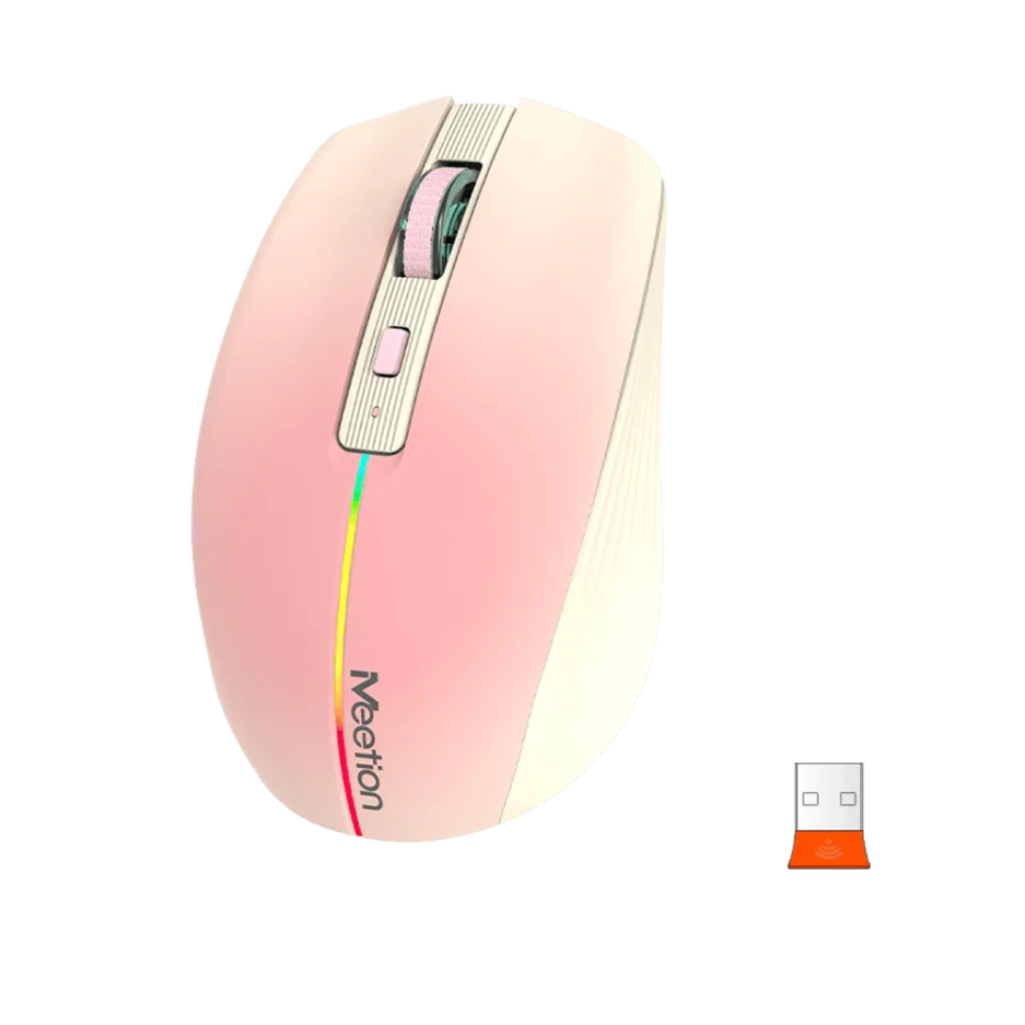 Mouse Meetion Modelo: MT-BTM002 6 Botones 1600DPI RGB Recargable Conexion BT/ Wireless 2.4 Color Pink