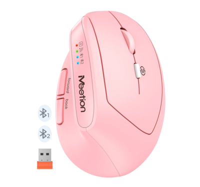 Mouse Ergonomico Meetion BTM008 2400DPI Silencioso Recargable Conexion Bt/wireless Color Pink