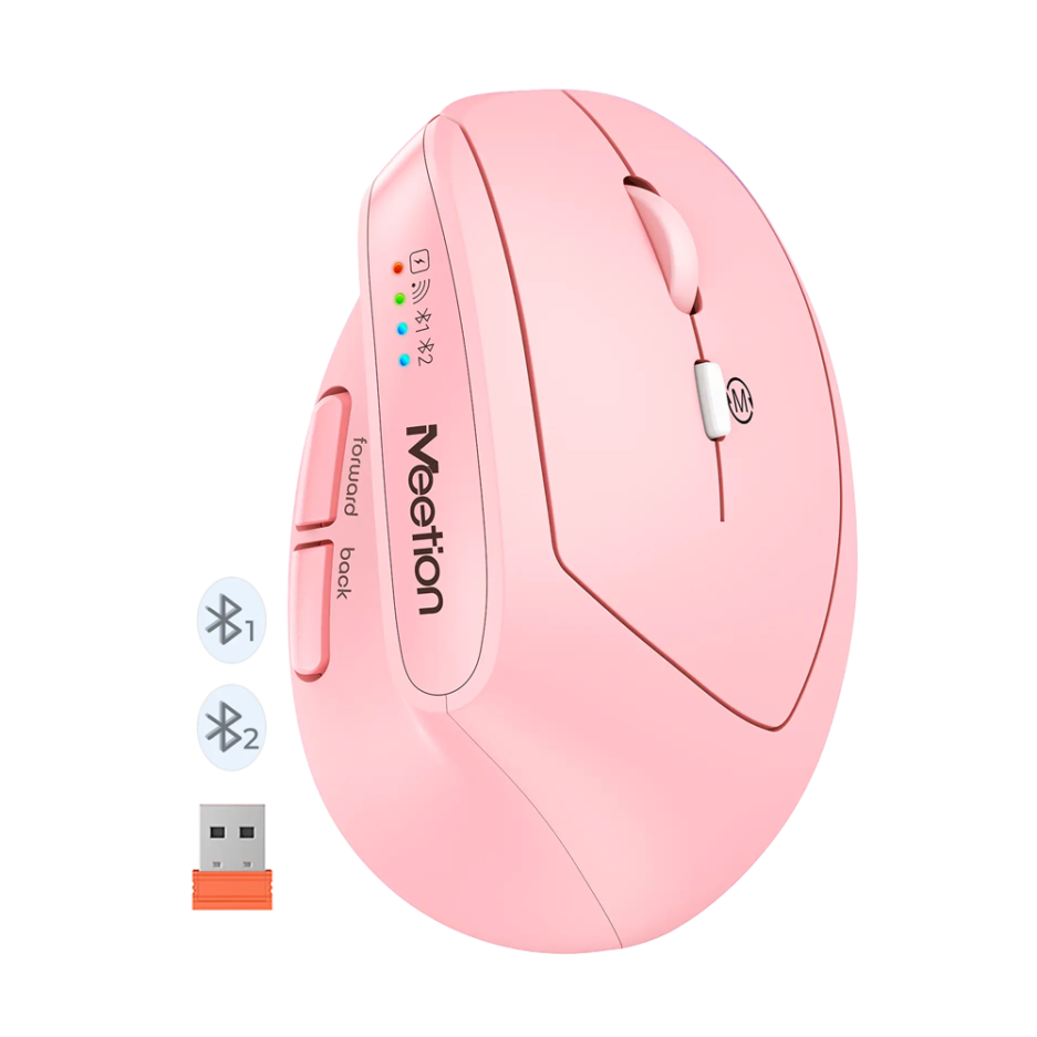 Mouse Ergonomico Meetion BTM008 2400DPI Silencioso Recargable Conexion Bt/wireless Color Pink