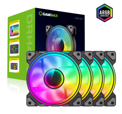 KIT Ventilador Gamemax Argb Modelo: DRH400 Compatible Asus Aura Sync 3PIN Alimentacion PWN 3PIN 120MM Incluye: Control Color Black