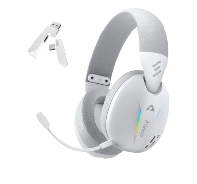 Headset Armaggeddon Cosmic V Ultraclear Hasta 16HORAS USO Conexión BT 5.4/WIRELESS con Usb-a Usb-c Color White RGB
