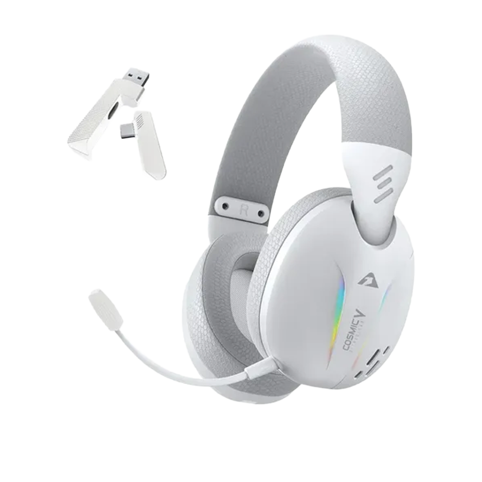 Headset Armaggeddon Cosmic V Ultraclear Hasta 16HORAS USO Conexión BT 5.4/WIRELESS con Usb-a Usb-c Color White RGB