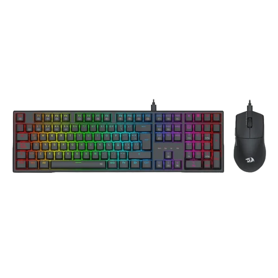Combo Mecánico Teclado + Mouse Redragon Gaming Essentials 100% RGB Switch RED Conexión USB Color Black
