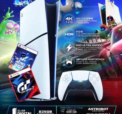 Consola Sony Playstation PS5 CFI-2115 Slim Edicion Digital 825GB 4K Incluye Juegos Astro BOT y GT7 Color White
