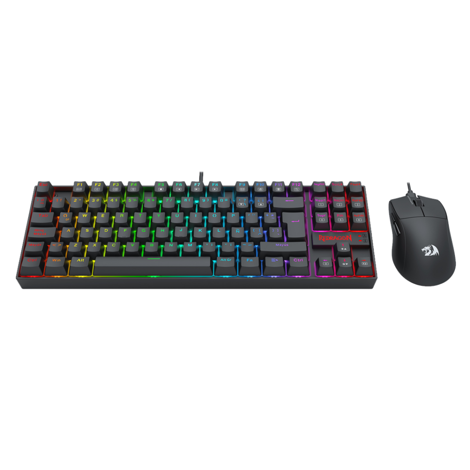 Combo Teclado+mouse Redragon Gaming Essentials 70% RGB Switch RED Conexión USB Color Black