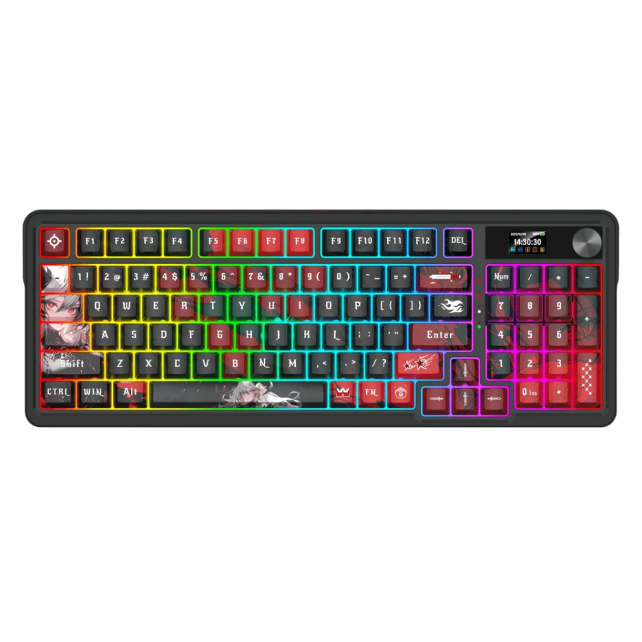 Teclado Mecánico Redragon K719GF Artemis PRO RGB Pantalla LCD Conexión Bt/wireless/cable Color Black/red