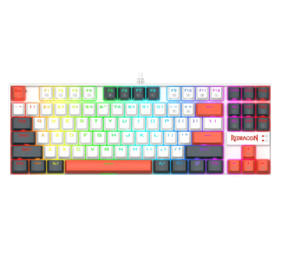 Teclado Mecanico Redragon Kumara K552WLR RGB TKL Switch RED Conexion USB Color White/black/naranja