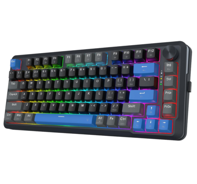 Teclado Mecánico Redragon K681LBG Cyrus PRO 75% Switch RPC Linear Perilla Volumen Conexión Bt/wireless/cable Color Black/blue