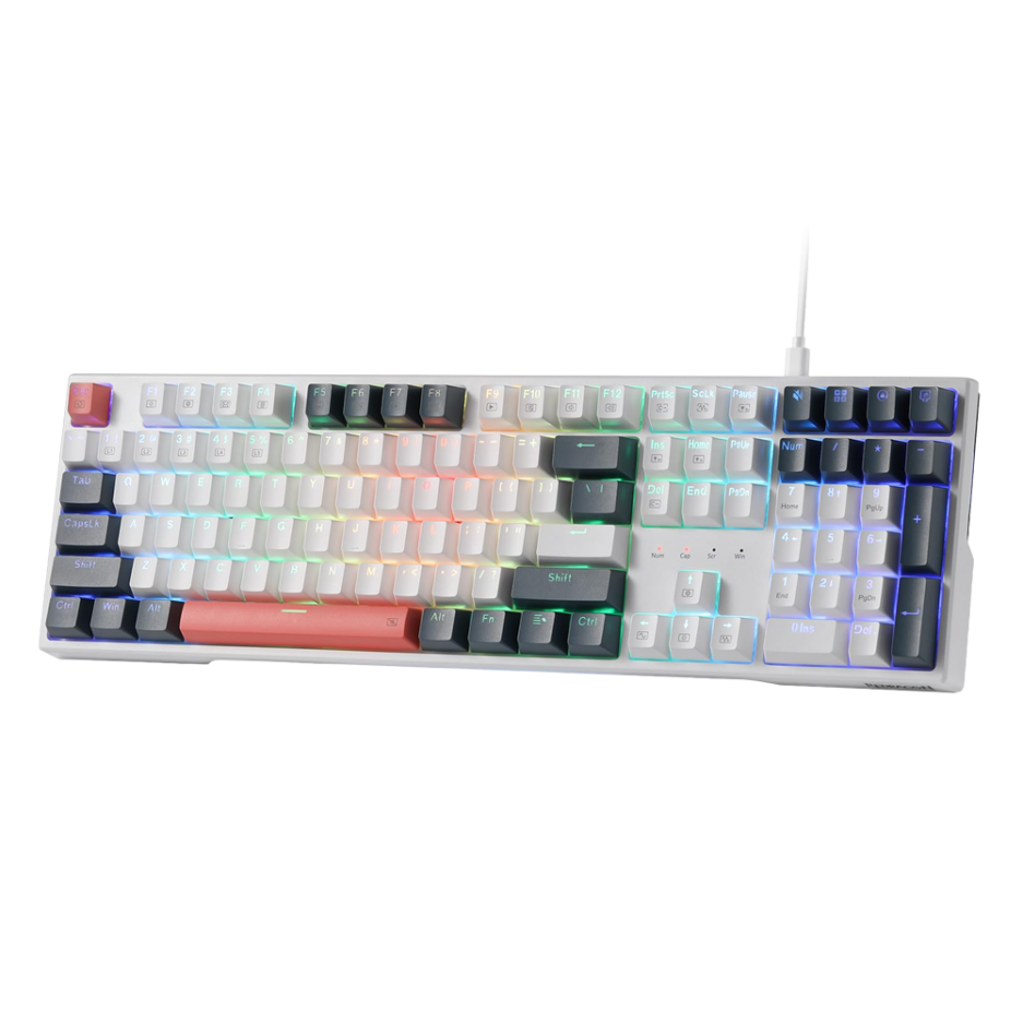 Teclado Mecánico Redragon Trundle K668WBO 100% RGB Switch RED Conexión USB Color Black/white