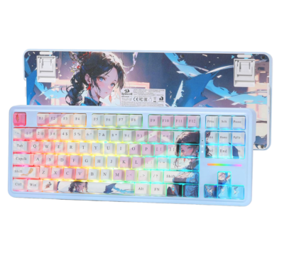 Teclado Mecánico Redragon Antonium PRO K728AB RGB 80% Switch Lineales Conexión Wireless-bt-cable Color White-blue Temática Anime