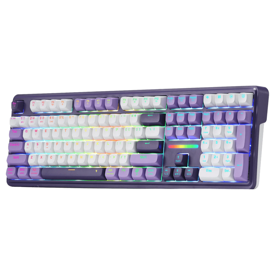 Teclado Mecanico Redragon Antonium PRO 108 K745WP RGB 100% Switch Linear Conexión Wireless-bt-cable Color White-purple