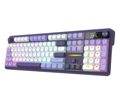 Teclado Mecánico Redragon Terraflare PRO K762WP 100% RGB Display LCD Switch Linear Conexión Bt/wireless/cable Color Wh/purple