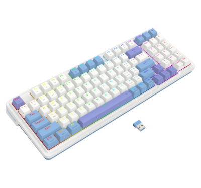 Teclado Mecanico Redragon K664WBP Gloria PRO RGB Switch Linear Conexión Wireless/bt/cable Color White/blue