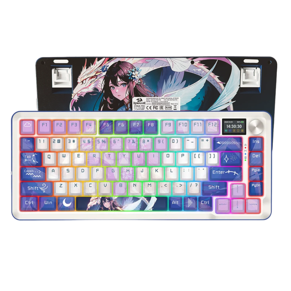 Teclado Mecanico Redragon Cyrus PRO K681ACG 75% RGB Switch Linear Conexion Bt/wireless Color White/blue Version Anime
